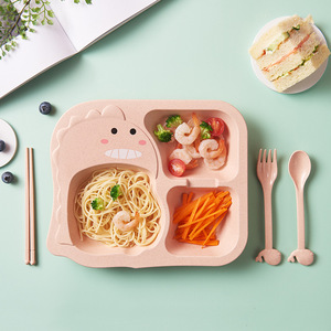 Bộ Đĩa Ăn Cho Bé Khủng Long Hoạt Hình Bán Chạy Bộ Đĩa Ăn Bằng Sợi Tre Chống Thấm Nước - Product Image 4