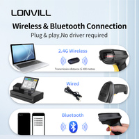 LONVILL - Escáner de Código de Barras Inalámbrico con Soporte, Lector de Códigos QR 1D y 2D, CMOS 640x480