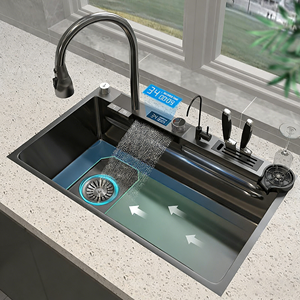 Lavello da Cucina in Acciaio Inox a Cascata con Display Digitale, Grande Vasca Singola con Rubinetto Multifunzione a Cascata - Product Image 1