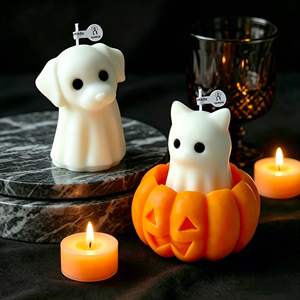 Bougie aromatique festive d'Halloween en forme de citrouille et de fantôme avec figurines de chat et de chien pour créer une ambiance d'Halloween - Product Image 3