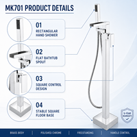 Robinet de baignoire autoportant MK701 en laiton chromé poli avec douchette à main, robinet de bain moderne pour salle de bain