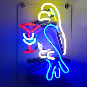Benutzer definierte NO MOQ Glas Leucht reklamen für bunte Vogel Design Dekoration Led Zeichen Neonlichter