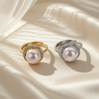 Bague ajustable ouverte en laiton plaqué or 18 carats avec perle vintage exquise, tendance, pour femme, idéale pour les mariages et les fêtes