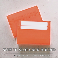 Tarjetero de Cuero con 10 Ranuras, Diseño Delgado de Color Sólido para Tarjetas de Crédito y Carteras, Logotipo Personalizado, Empaque, MOQ Bajo, Precio de Fábrica