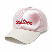 Casquette de baseball 6 panneaux personnalisée haut de gamme 2026 en coton à rayures verticales avec logo brodé en relief 3D et visière contrastante – Vente en gros B2B