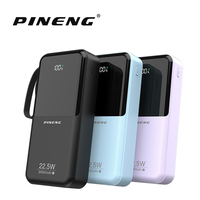Batterie Li-polymère 20000mAh, Power Bank, USB Type-C, charge rapide, câble intégré, écran LED, chargeur rapide 2 en 1, ultra fin, portable