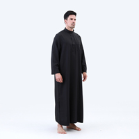 Thobe noir de haute qualité pour hommes, robe musulmane islamique, robe arabe du Qatar, Kandura, vêtements traditionnels pour la prière de l'Aïd, à porter au quotidien