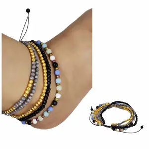 Bohemian beach chain Handmade wax thread woven ankle-bead colorful anklet summer foot ornament rice bead anklet