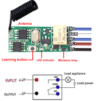 Interrupteur à distance sans fil Qiachip KR1201MINI2-4 1 canal, relais 433Mhz 3V-5V, module récepteur RF miniature, interrupteur lumineux LED