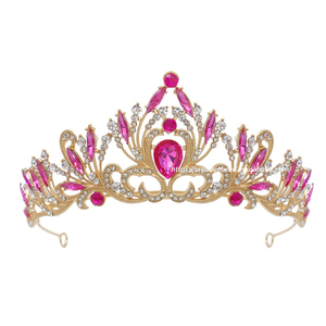 ゴールドメタルクラウン & 卸売ウェディングヘアアクセサリーゴールドクラウンティアラスとカラークラウンラインストーン付き - Product Image 2