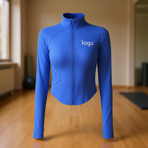 Haut de yoga pour femme à col montant et manches longues, coupe ajustée, en Spandex et Nylon, séchage rapide, respirant, écologique, uni - Product Image 2