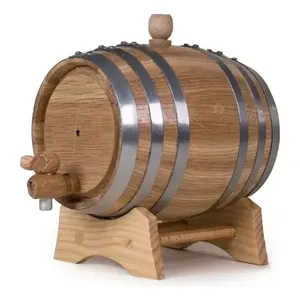 Barril de Madera de Roble de 1 Litro con Aro Galvanizado Marrón para Almacenamiento de Licores, Barril de Madera para Envasado de Alimentos y Bebidas - Product Image 1