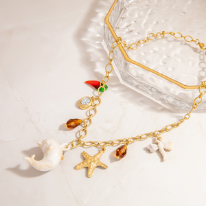 Collar de Acero Inoxidable, Serie Océano, con Dijes de Estrella de Mar, Corazón y Delfín, Chapado en Oro de 18K, Joyería para Fiesta, Cadena para Clavícula - Product Image 2