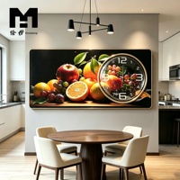 Décoration Murale Moderne Abstraite Nature Morte Fruits Horloge Murale Peinture sur Verre Affiche Imprimée pour Cuisine Salle à Manger