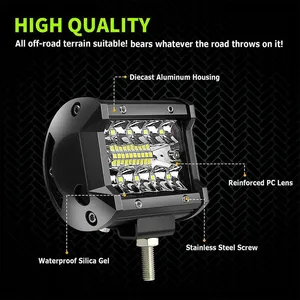 Barre lumineuse <span class=keywords><strong>LED</strong></span> tout-terrain 4 pouces 60W 12V 24V 6000K, phare antibrouillard carré, projecteur <span class=keywords><strong>LED</strong></span> pour voiture, camion, bateau, SUV, VTT, tracteur - Product Image 3