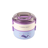Boîte à lunch ronde multi-compartiments en plastique isolé à double couche, de qualité alimentaire, pour étudiants, mignonne, avec motifs de dessins animés