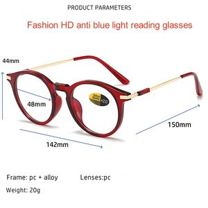 फैशन हाई एंड नए पुरुष महिला ऑप्टिकल आंखों के चश्मे को फ्रेम करती है आंखों के चश्मे पर प्रतिबंध रे एंटी ब्लू लाइट + 75 1.25 2.75 2.25 प्रीबियोपिक ग्लास - Product Image 2