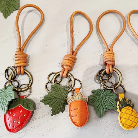 Strawberry Keychain Leather Fruit and Nut