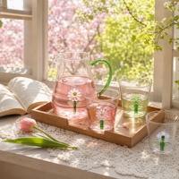 Ensemble de tasses en verre borosilicate soufflé à la main Lefu avec fleurs en trois dimensions, passe au micro-ondes et au lave-vaisselle, idéal pour les cadeaux