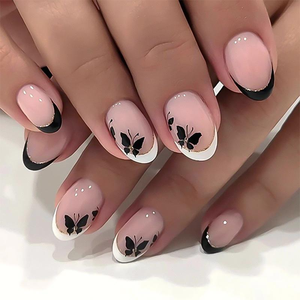 Offre Spéciale plusieurs Style 24 pièces/boîte presse sur les ongles acrylique étoile papillon <span class=keywords><strong>faux</strong></span> ongles <span class=keywords><strong>noir</strong></span> <span class=keywords><strong>et</strong></span> <span class=keywords><strong>blanc</strong></span> français ongles en gros - Product Image 6
