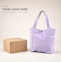 Mini sac fourre-tout en toile de coton, finition blanche lavande, poche latérale, sac à main à bouton-pression argenté, vente en gros, fournisseur OEM ODM personnalisé