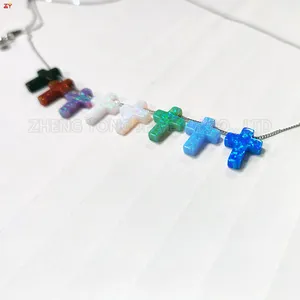 Zhengyong Opal Chữ thập Charm vòng cổ trang sức 18K vàng mạ bạc Hộp Vòng cổ trong kho màu xanh trắng chéo chuỗi