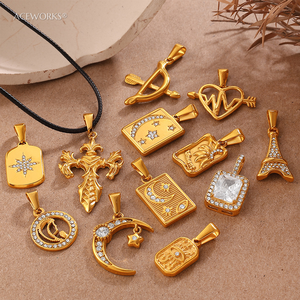 Icônes éternelles dorées |   Charmes symboles en acier inoxydable plaqué or 18K PVD pour la fabrication de bijoux |   Pendentif Cœur <span class=keywords><strong>Croix</strong></span> Lune Céleste - Product Image 3