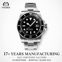 Montre de plongée sportive à cadran noir, fabrication directe d'usine, affichage de la date, lunette rotative, couronne vissée, montres automatiques en acier