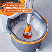 Ensemble de serpillière rotative à 360° avec seau double fonction (humide et sec), essorage centrifuge, manche télescopique en acier inoxydable, détachable et empilable