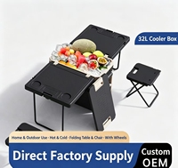 Glacière pliante multifonctionnelle pour camping en plein air avec table et chaises, boîte à glace pour la pêche, le barbecue, les stands de vente