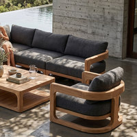 Muebles de Patio de Teca en Forma de C para Resort de Lujo, Sofá Seccional Profundo con Asientos Profundos, Cojín Resistente al Agua, Color Personalizado