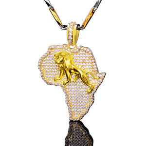 Gioielli Hip Hop placcato oro ghiacciato zircone cubico Bestfriends <span class=keywords><strong>argento</strong></span> 925 stampa africana mappa <span class=keywords><strong>collana</strong></span> con ciondolo a catena di <span class=keywords><strong>leone</strong></span> - Product Image 1