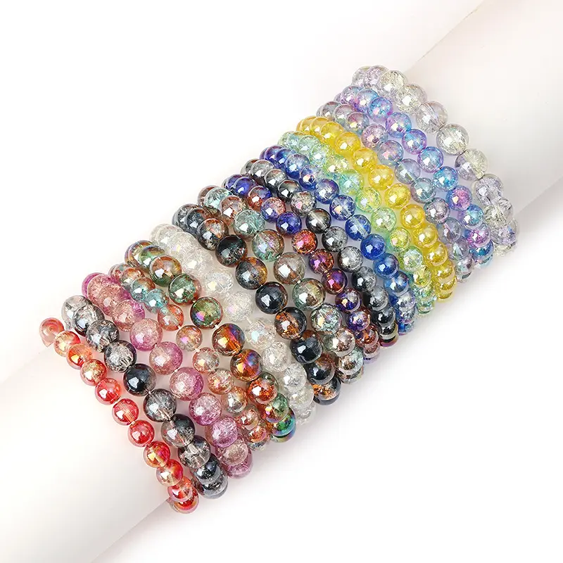 Vente en gros de bracelets de couple extensibles en perles de verre brillantes à la mode bracelets élastiques en perles à facettes en cristal pour femmes