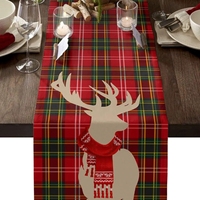 Ensemble de chemins de table de Noël, motif à carreaux rouges Père Noël et rennes, décoration de table de salle à manger pour salon et cuisine