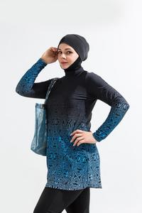 2024 Hot Selling Modest Swimwear <span class=keywords><strong>Swirly</strong></span> Printing Langarm Top Lange Hosen Hijab 3pcs Muslim Swimwear - Product Image 3