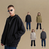Pull à Capuche Homme 350G Doublé Polaire avec Poignets Côtelés et Gants Intégrés, Fermeture Éclair Métallique Dissimulée, Motif Uni, Coupe Ample, Impression Numérique