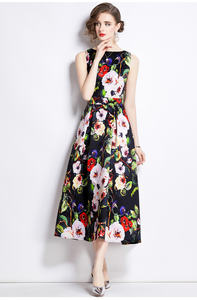Personnalisé élégant japonais Vintage robe été <span class=keywords><strong>d</strong></span>écontracté gilet imprimer fleur minceur a-ligne fête vacances robes pour <span class=keywords><strong>les</strong></span> femmes - Product Image 2