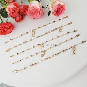 Tricolor 14k chapado en Oro de la Virgen de Guadalupe esclavo y St Bennedict Oro Laminado Brazalete de la Virgen de Guadalupe y de San Benito, 3 colores - Product Image 1