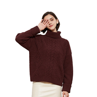 Pull décontracté pour femme en tricot d'automne avec motif torsadé, détail boutonné, col roulé - Tricoté à la machine