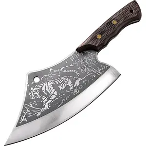 Novas Idéias de Produto 2023 Tiger Pattern Wenge Wood Handle Luxo Mão Forjado Knife Slaughter Knife Sérvio Desovio Faca para Casa