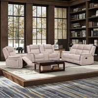 Ensemble de canapés inclinables de luxe traditionnels en cuir synthétique et daim Frank Furniture avec rangement pliable pour salon