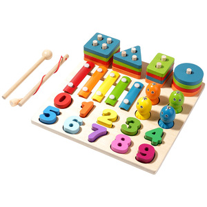4/5-In-1 Multifunctional Wood Stacking Peg Toy Number Recognition Xylophone Shape Sorting Fruit Cognition Kids Learning Fun - Product Image 2