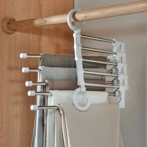 DS1026 5 in 1 Pant Jeans Rack Clothes Organizer Adjustable Trousers Hanger Folding Stainless Steel Pants Hanger