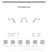 Monture de lunettes sans monture en alliage Borregls pour hommes, nouveau design de marque, lunettes carrées pour femmes, lunettes optiques sans monture 150253
