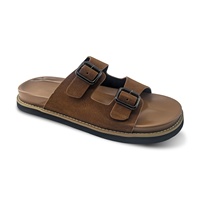 Sandales plates pour homme en daim premium, à deux boucles, confortables, souples, à bout ouvert, avec semelle contournée et semelle empilée, pour l'extérieur et le style de vie.