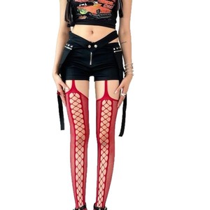 Hollow Suspenders Fishnet Stockings Women Ultra Thin 0D Transparent Mesh Leggings Gothic Harajuku Style Red Black White Purple - Product Image 5