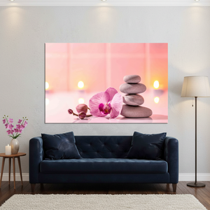 Printed Art Deco Panel Canvas Artwork <b>Pink</b> Orchid & Massage Stones Serenity <b>Wrapped</b> Canvas Hanging Wall Decor - Product Image 2