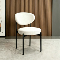 Chaise de salle à manger moderne à dossier ovale en tissu, siège rond rembourré, chaise d'appoint avec pieds en métal noir pour salle à manger, cuisine, maison