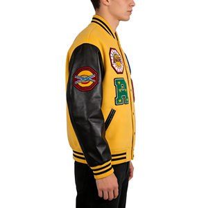 Nouvelle <span class=keywords><strong>veste</strong></span> de baseball universitaire tendance en laine et cuir pour homme, <span class=keywords><strong>veste</strong></span> bomber universitaire personnalisée avec patchwork brodé - Product Image 1