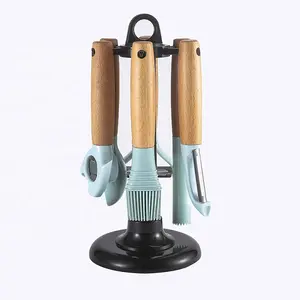 Household 6pcs Blue Kitchen Gadgets Accessories Cooking Utensil Tools Set with Organizer Stand